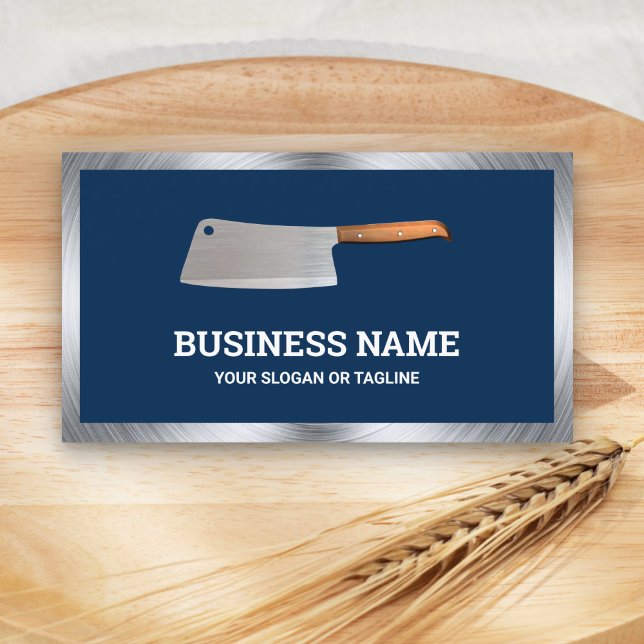 Navy Blue Steel Butcher Knife Meat Shop Business Card (Creator Uploaded)