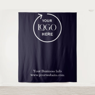 Navy Blue Step & Repeat Business Backdrop Tapestry
