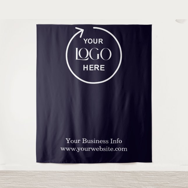 Navy Blue Step & Repeat Business Backdrop Tapestry (Front)