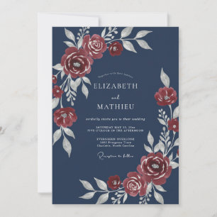 Navy Blue Sterling Winter Wedding Invitation