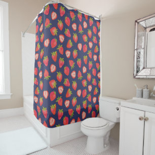 Navy Blue Strawberry Shower Curtain