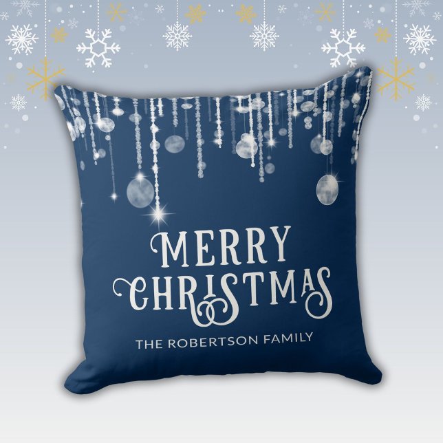 Navy Blue String Lights Christmas Cushion (Creator Uploaded)