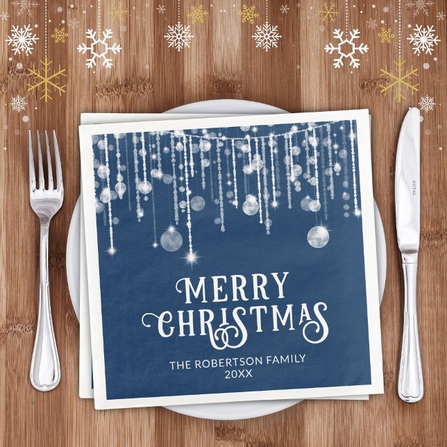 Navy Blue String Lights Christmas Party Napkin (Creator Uploaded)
