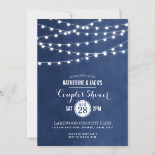 Navy Blue String Lights Couples Shower Invitation