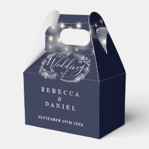 Navy Blue String Lights Floral Wedding Favour Box
