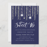 Navy Blue String Lights Sweet 16 Invitation<br><div class="desc">Navy blue sweet 16 invitation with string lights</div>