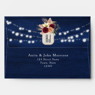 Navy Blue String Lights Wedding Envelope