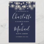 Navy Blue String Lights Wedding Program<br><div class="desc">Navy blue signature script wedding program featuring pretty string lights and chic modern typography. This stylish wedding program can be personalised with your special wedding day information. Designed by Thisisnotme©</div>