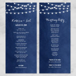 Navy Blue String Lights Wedding Program<br><div class="desc">Chic modern summer wedding ceremony program template with simple elegant glowing string lights hanging across the top on a printed faux watercolor texture background. A simple and stylish preppy design, perfect for summer! Click the CUSTOMIZE IT button to customise text and fonts, move text around and create your own unique...</div>