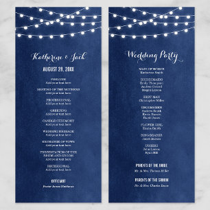 Navy Blue String Lights Wedding Program