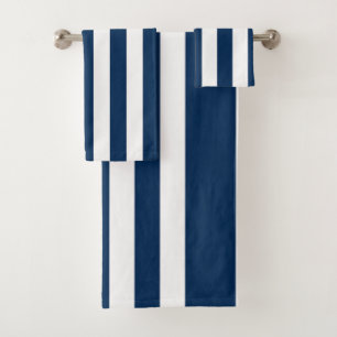 Navy Blue Stripe Bath Towel Set