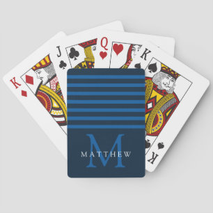Navy Blue Stripe Monogram Masculine Playing Cards