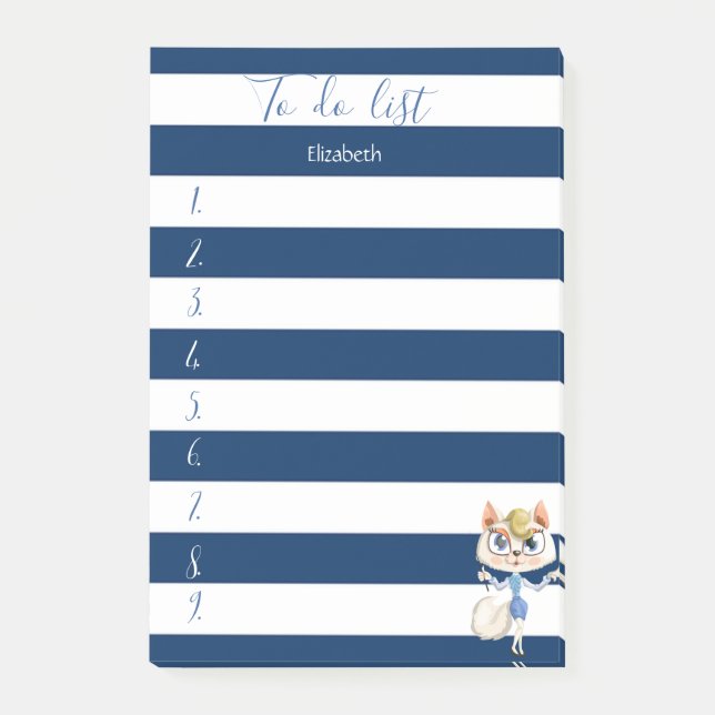 Navy Blue Striped, Kitty  ,To do list Post-it Notes (Front)