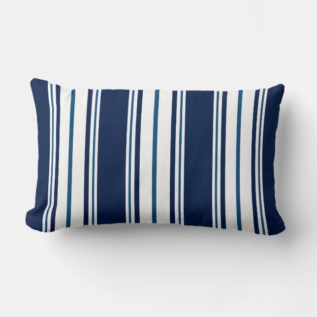 Navy Blue Striped Nautical Lumbar Pillow (Front)