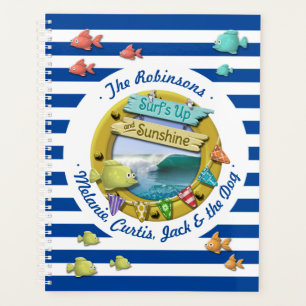 Navy Blue Striped Nautical Surf Sun Beach Holiday Planner