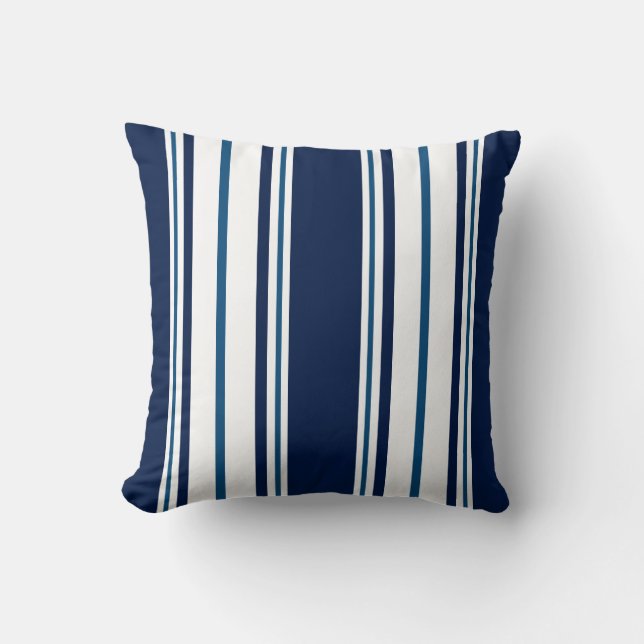 Navy Blue Striped Nautical Throw Pillow (Front)