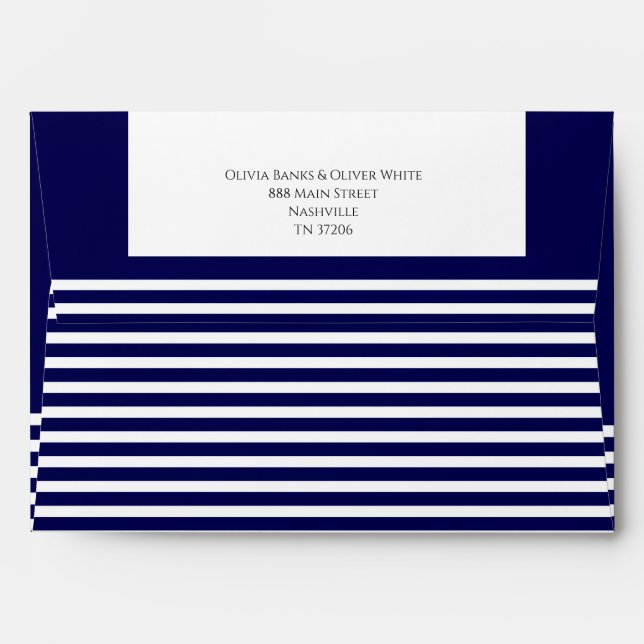 Navy Blue Striped - Wedding Invitation Envelope (Back (Top Flap))