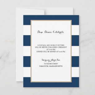 Navy Blue Striped with Gold   Reception Invitation