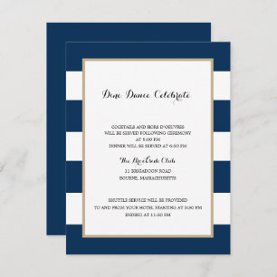 Navy Blue Stripes and Gold   Reception Invitation