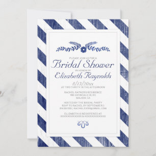 Navy Blue Stripes Bridal Shower Invitations