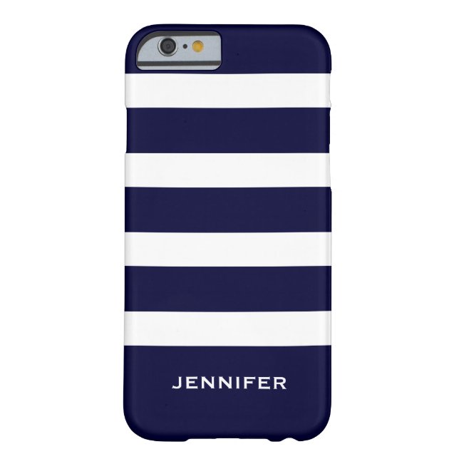 Navy Blue Stripes Changeable White Background Case-Mate iPhone Case (Back)