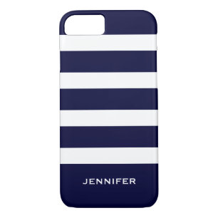 Navy Blue Stripes Changeable White Background iPhone 8/7 Case