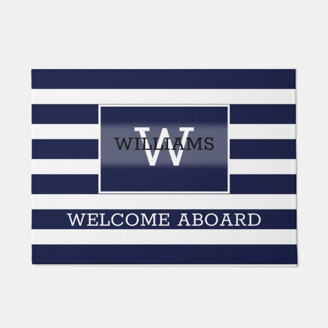 Navy Blue Stripes  Doormat (Front)