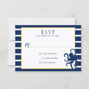 Navy Blue Stripes Gold Details Nautical RSVP