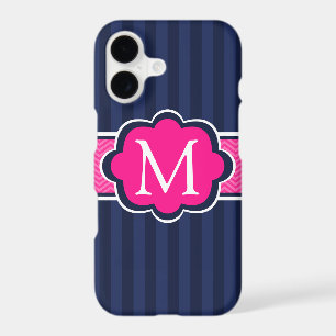 Navy Blue Stripes Hot Pink Custom Monogram