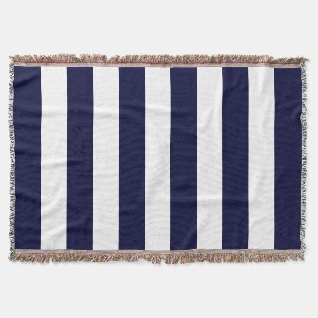 Navy Blue Stripes Pattern Throw Blanket (Front)