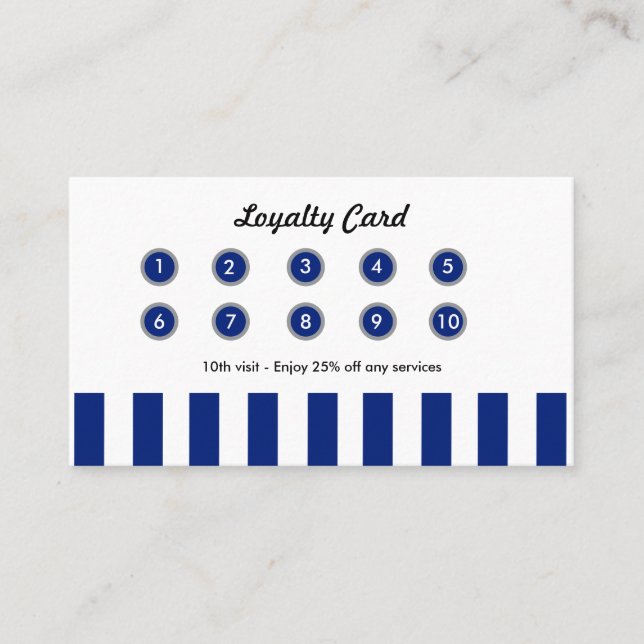 Navy Blue Stripes Retail Loyalty Card Boutique (Front)