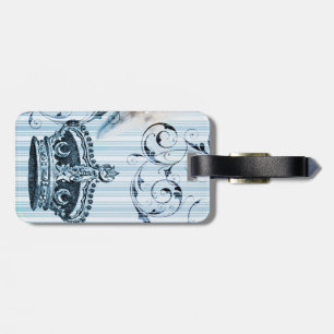 navy blue stripes starfish seashell crown nautical luggage tag