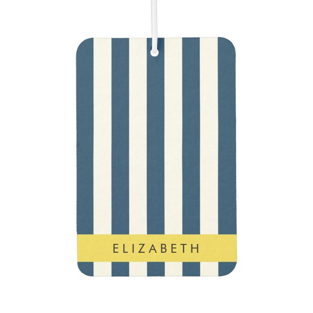Navy Blue Stripes, Striped Pattern, Your Name Car Air Freshener (Front)