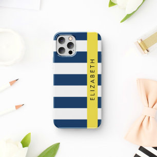 Navy Blue Stripes, Striped Pattern, Your Name iPhone 16 Case