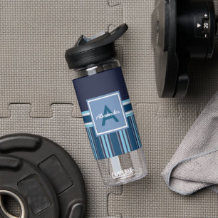 Navy Blue Stripes Water Bottle