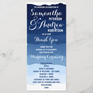 Navy blue stripes watercolor ombre wedding program