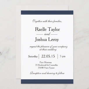 Navy blue stripes white grey wedding invitation