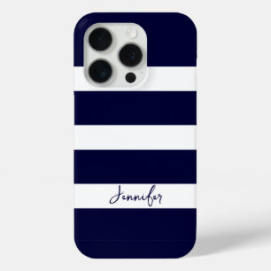 Navy Blue Stripes & White Stripes iPhone 15 Pro Case