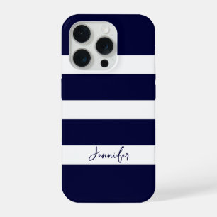 Navy Blue Stripes & White Stripes iPhone 15 Pro Case