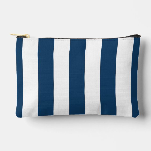 Navy Blue Stripes, White Stripes, Striped Pattern Accessory Pouch (Front)