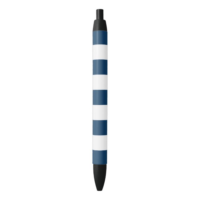 Navy Blue Stripes, White Stripes, Striped Pattern Black Ink Pen (Front Vertical)