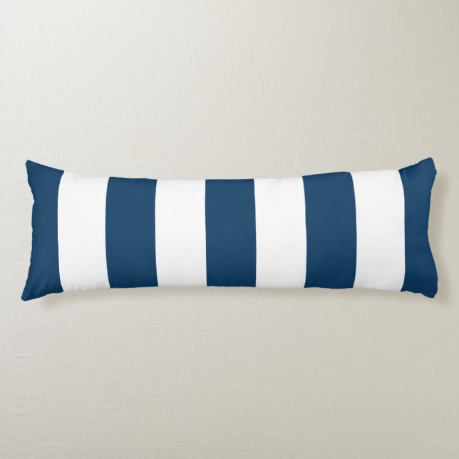 Navy Blue Stripes, White Stripes, Striped Pattern Body Cushion (Front)