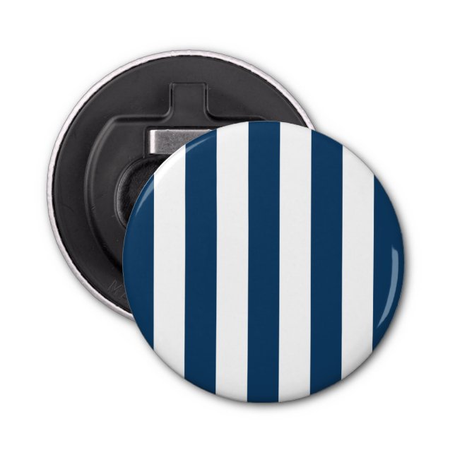 Navy Blue Stripes, White Stripes, Striped Pattern Bottle Opener (Front)