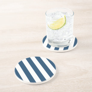 Navy Blue Stripes, White Stripes, Striped Pattern Coaster