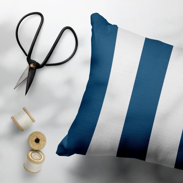 Navy Blue Stripes, White Stripes, Striped Pattern Decorative Cushion (Creator Uploaded)