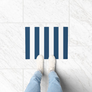 Navy Blue Stripes, White Stripes, Striped Pattern Doormat