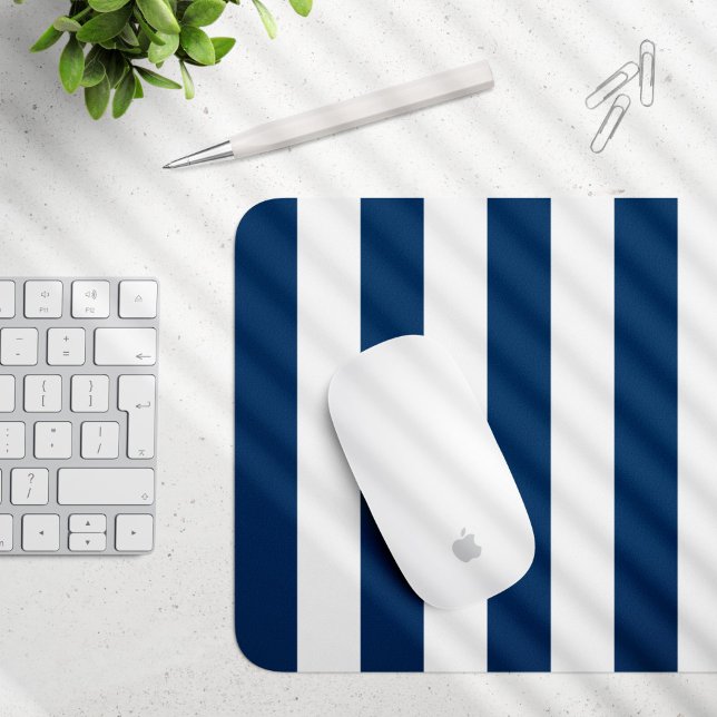 Navy Blue Stripes, White Stripes, Striped Pattern Mouse Pad (Creator Uploaded)
