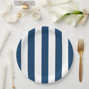 Navy Blue Stripes, White Stripes, Striped Pattern Paper Plate