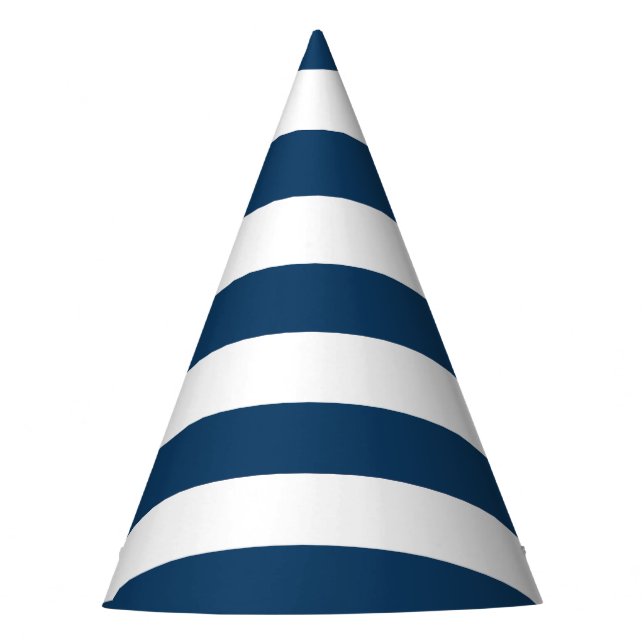 Navy Blue Stripes, White Stripes, Striped Pattern Party Hat (Front)