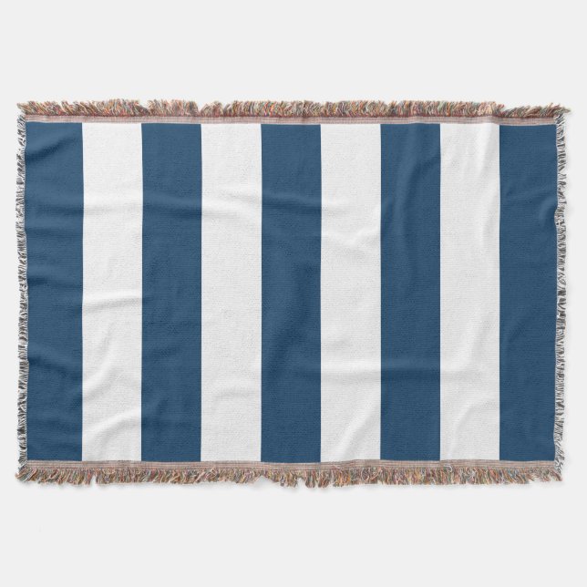 Navy Blue Stripes, White Stripes, Striped Pattern Throw Blanket (Front)